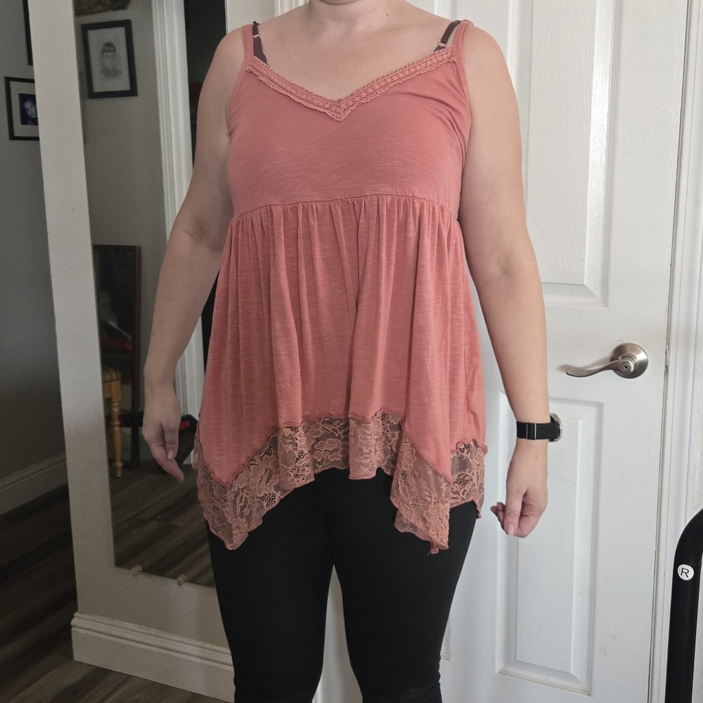 Torrid Coral Lace Trim Tank Top